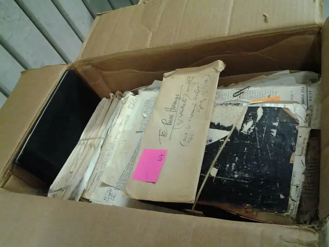 The Cowan papers and what they looked like when they first arrived.