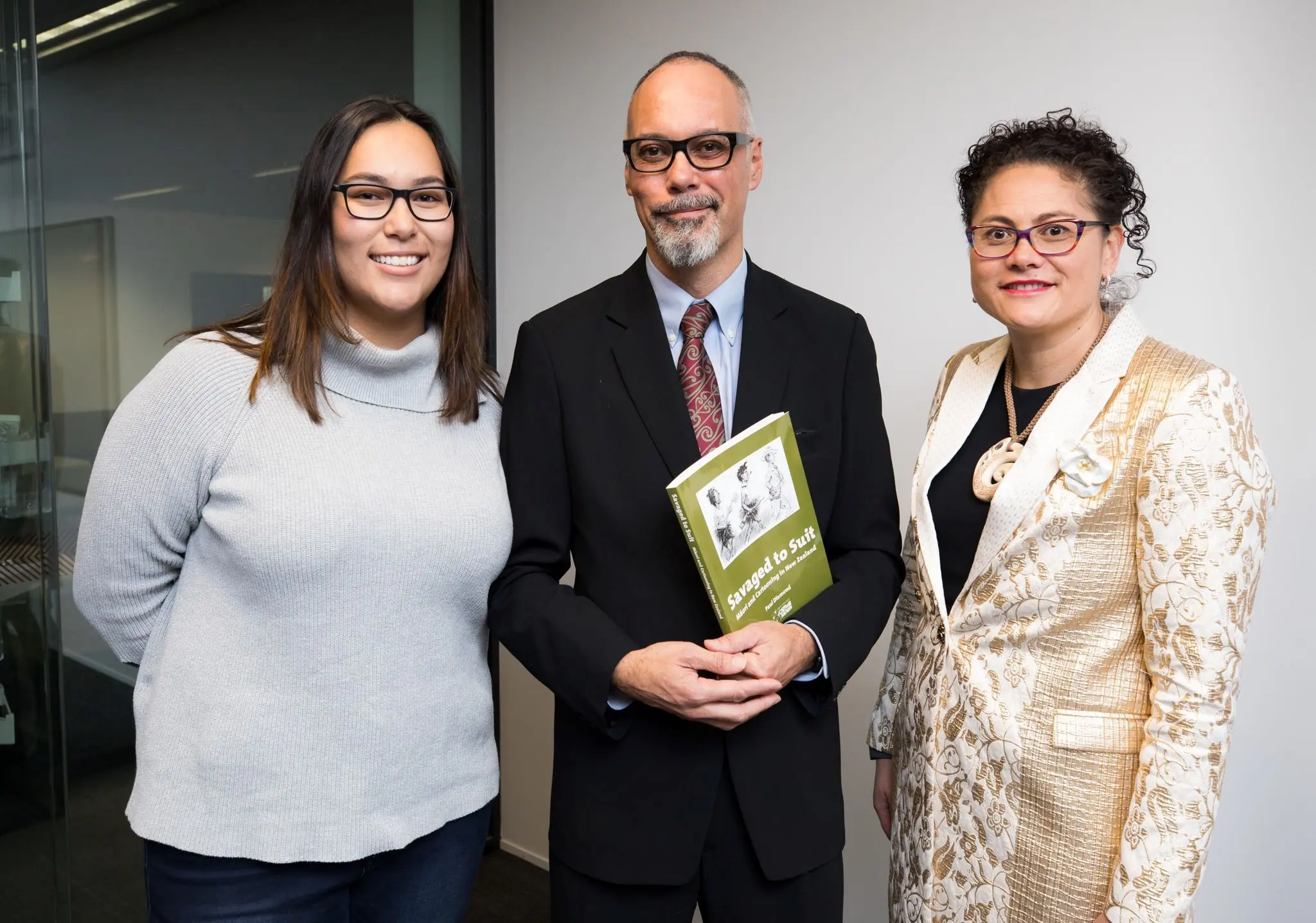 Ella Diamond with author Paul Diamond and Louisa Wall M.P., the ‘launcher’, at the launch of ‘Savaged to Suit’, 2018.