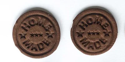 Chocolate bisuites with home made stamped on them. 