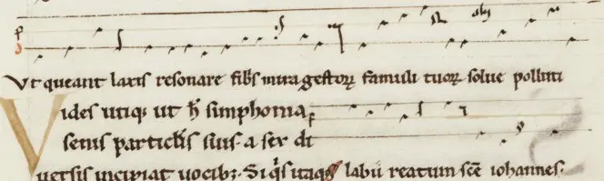 Detail of f.99, showing the chant 'Ut queant laxis'