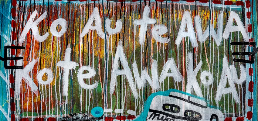 Banner with the Maori proverb 'Ko au te awa, ko te awa ko au — I am the river and the river is me'.