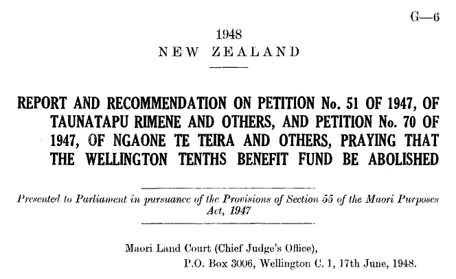 Title page of a report on a petition submitted to Parliament.