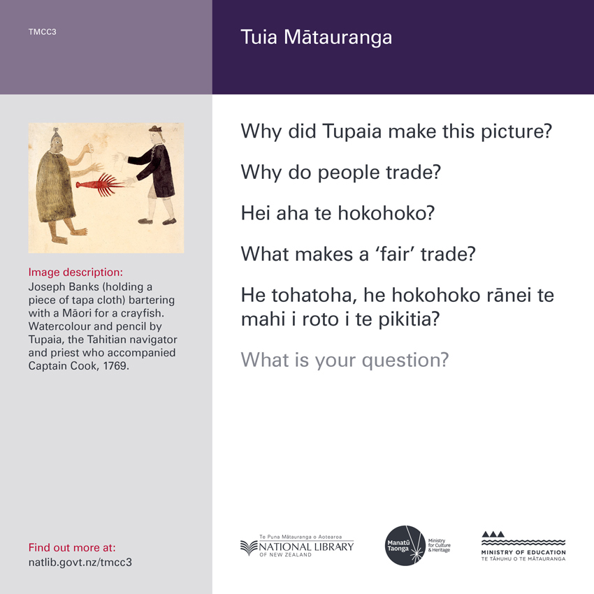 Back of curiosity card TMCC3, with image description, fertile questions, and a link with more information