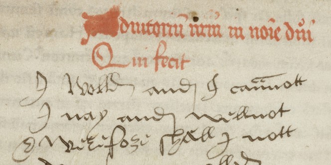 Detail of f.102v, showing inscriptions in fifteenth- and sixteenth-century hands
