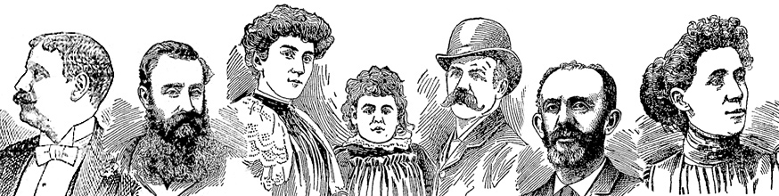 Drawing of 18th century men and women.