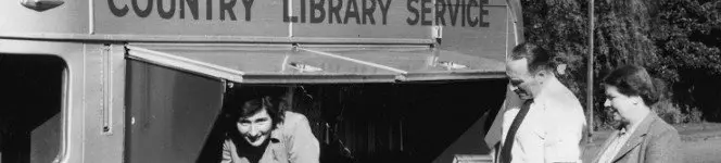Country Library Service bus and librarians, 1955