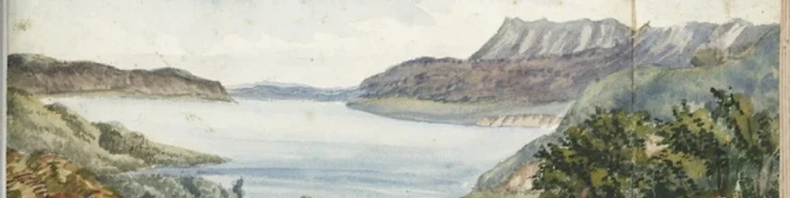 Watercolour painting of Lake Tarawera.