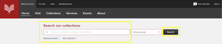 Screenshot of search bar on National Library website. 
