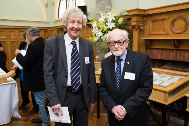 Dr Brian Opie, Emeritus Professor, and Jim Traue, former Chief Librarian at the Alexander Turnbull Library.