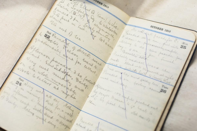Cyril James Claridge’s 1915 diary. Photo: Mark Beatty, Imaging Services, Alexander Turnbull Library
