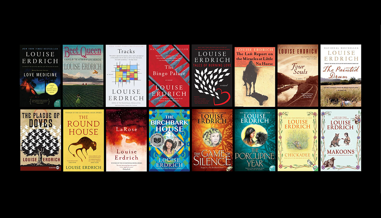 Covers of a collection of books by Louise Erdrich.