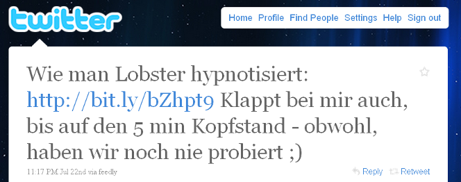 Tweet from a German-speaking user, pointing to the lobster article.