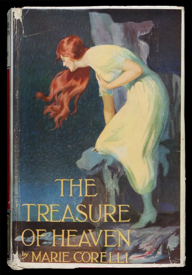Cover of The Treasure of Heaven, showing a very romantic looking woman looking out over a coastline.