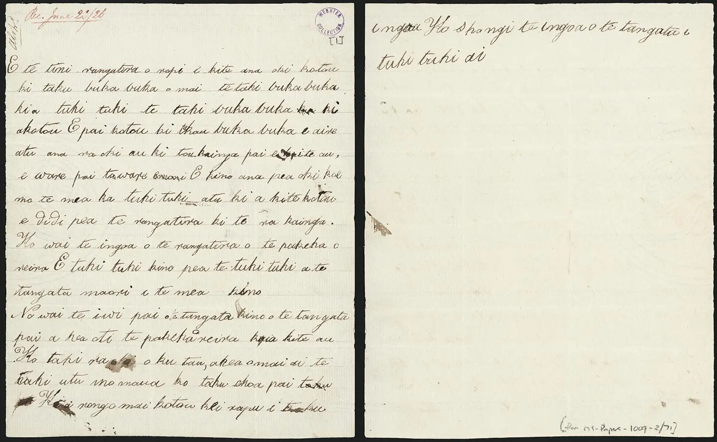 Photo of Eruera's letter handwritten in te reo Māori.