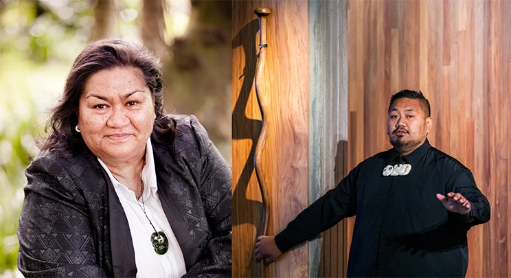 Composite photo of portraits of a Māori woman and a Māori man.