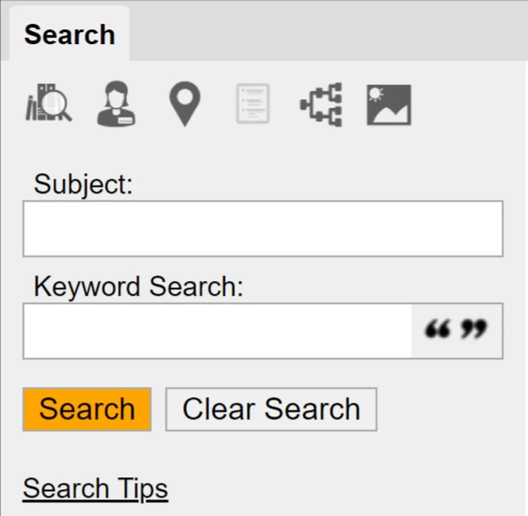 A screenshot of the subject and keyword search boxes in a catalogue