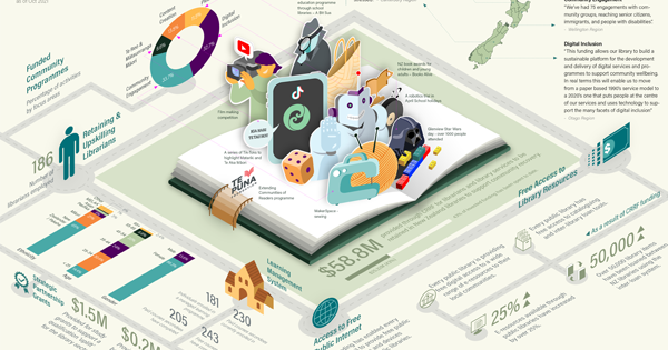 Infographic of New Zealand Libraries Partnership programme work. 