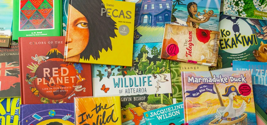 Selection of books from National Library's School Lending Collection, including books in world languages, read alouds, books in accessible formats, books for teaching Aotearoa NZ's histories curriculum, fiction and non-fiction for all year levels.