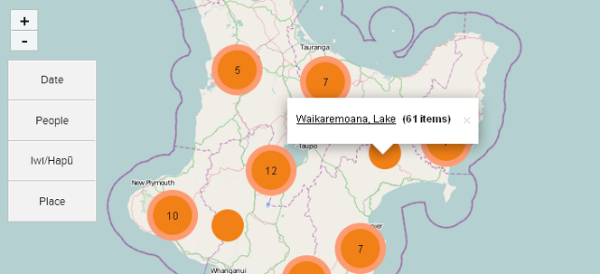 Map with pop up on Lake Waikeremoana