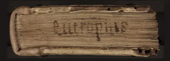 Author written on the lower text edges of a fifteenth-century manuscript, Eutropius.