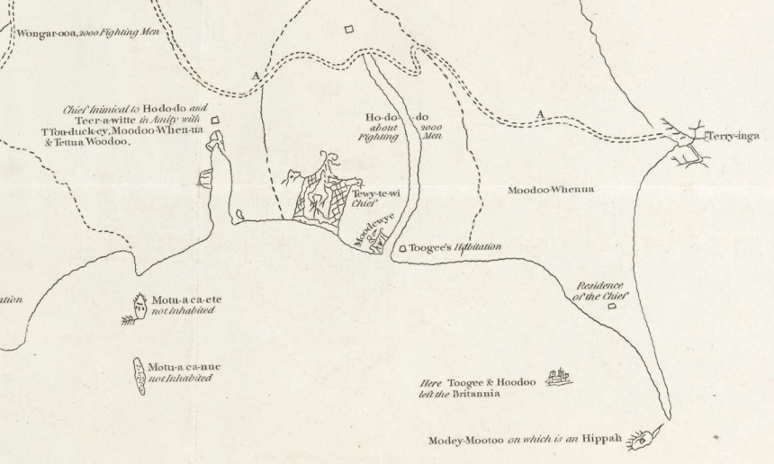 Shows a hand-drawn chart of New Zealand.