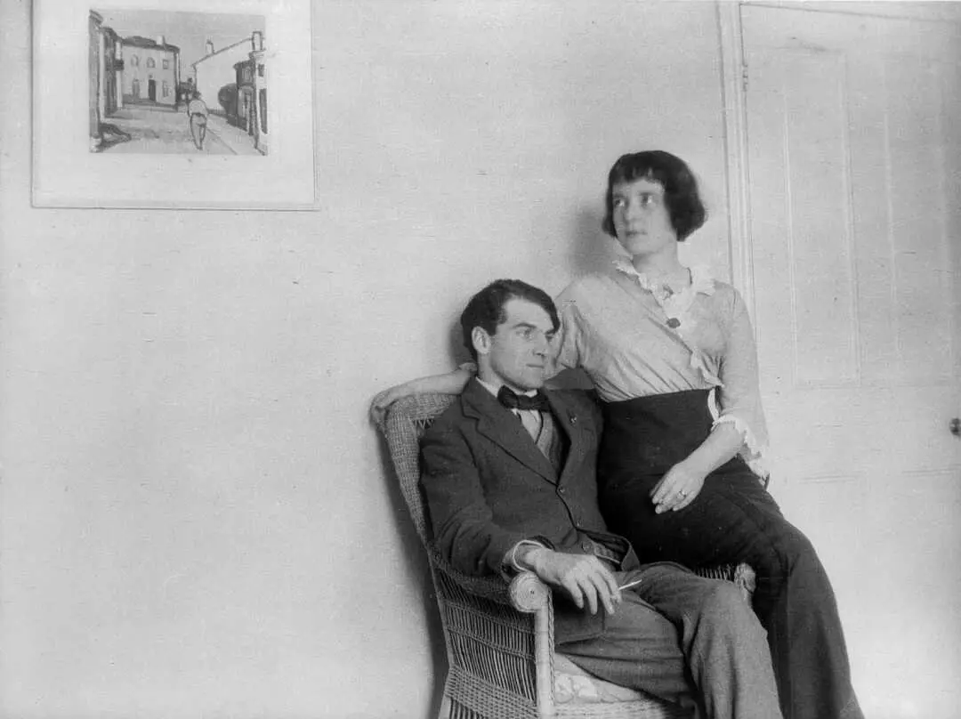 Katherine Mansfield and John Middleton Murry at their home at Chaucer Mansions, Kensington, London.