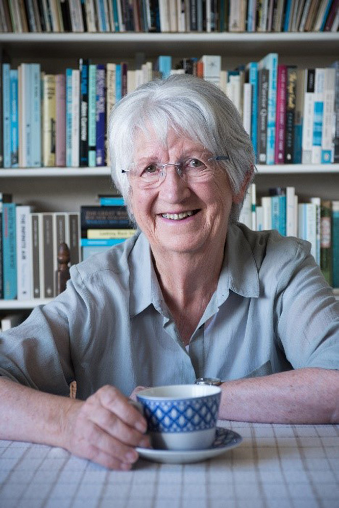 Fiona Kidman with a cup of tea.