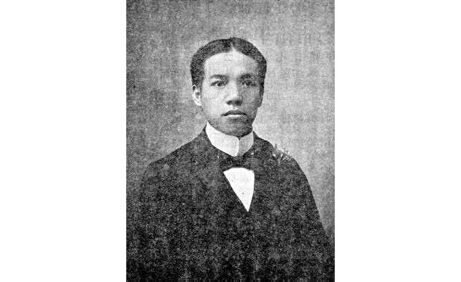 Newspaper portrait of Liang Qichao, dressed in a formal Western style, 1901.