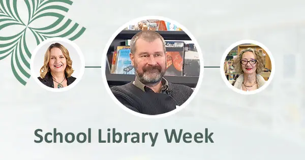 Poster showing contributors to our School Library Week blog series. This poster focuses on Mike Anderson, Principal at Waimairi School.