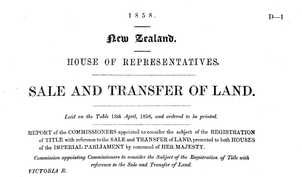 A sample of the cover page of a document from the New Zealand House of Representatives from 13 April, 1858.