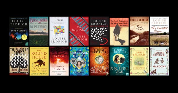 Covers of a collection of books by Louise Erdrich.