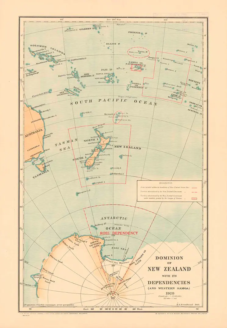 Map of the South Pacific showing NZ in the centre. 