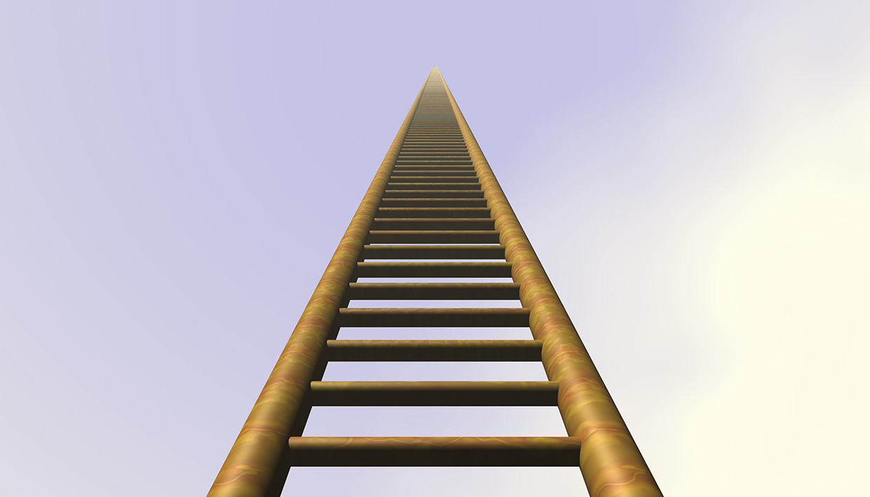 A very tall ladder going up towards the sky.