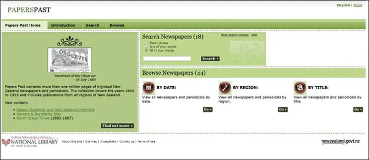  Green page with 3 sections that include and intro to the site, a search section and a browse area. 