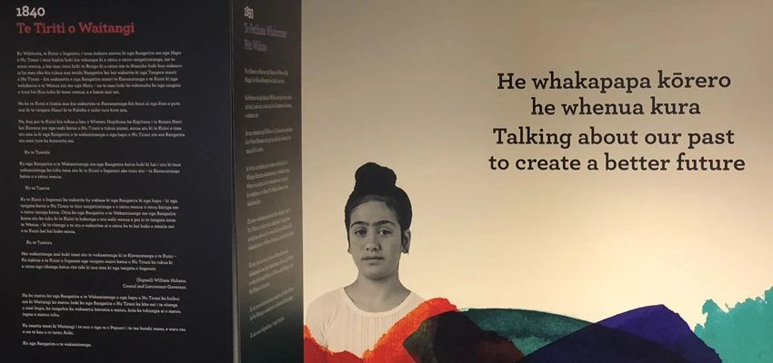 Image of a girl next to words: 'He whakapapa kōrero he whenua kura. Talking about our past to create a better future'