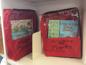 Reading bags in Bailey Rd school library