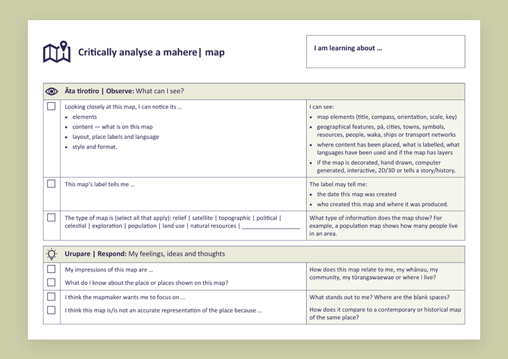 Screenshot of the ‘Critically analyse a mahere | map’ tool.
