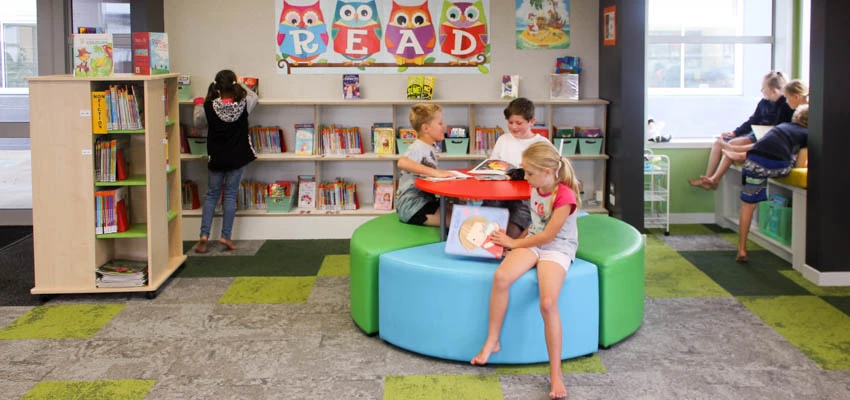 Children using the library.