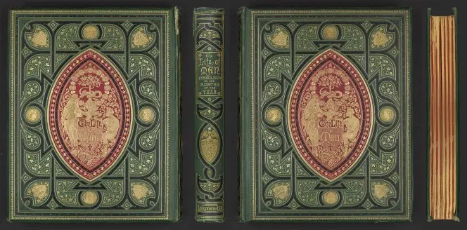 Covers and spine of an 1866 book, 'The life of man'.