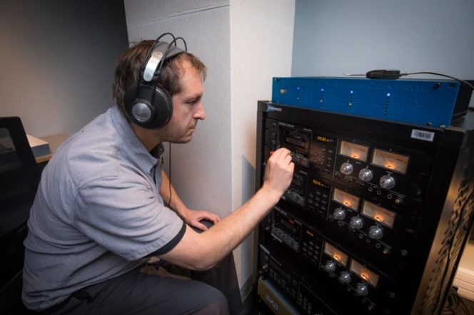 Senior AV Conservator, Nick Guy, adjusts the azimuth for cassette playback.
