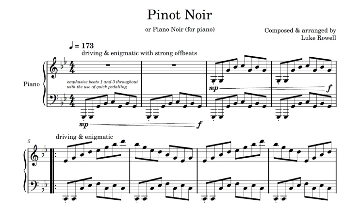 Eight bars of music written in black ink with the title in bold at the top.