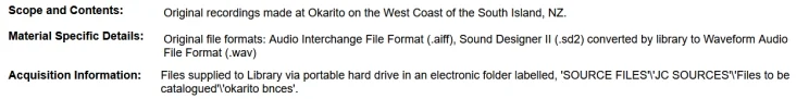 Shows an excerpt from a descriptive record with details and metadata to assist researchers in understanding what the item contains.