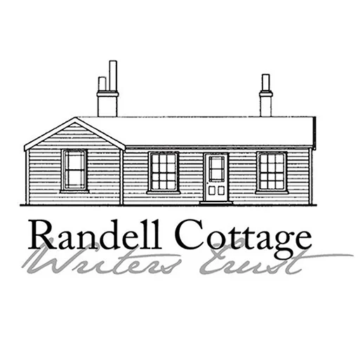 A line drawing of a house with a door, three windows and two chimneys, and the words 'Randell Cottage Writers Trust'.