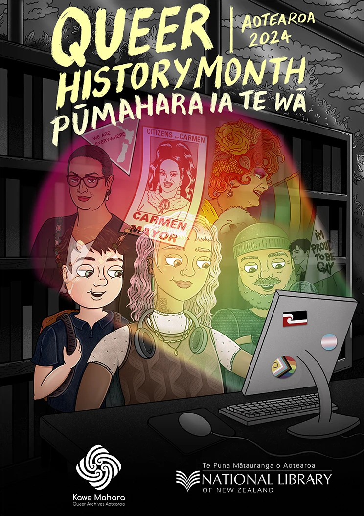 Poster for Queer History Month Aoteaora Pūmahara ia te wā 2024.