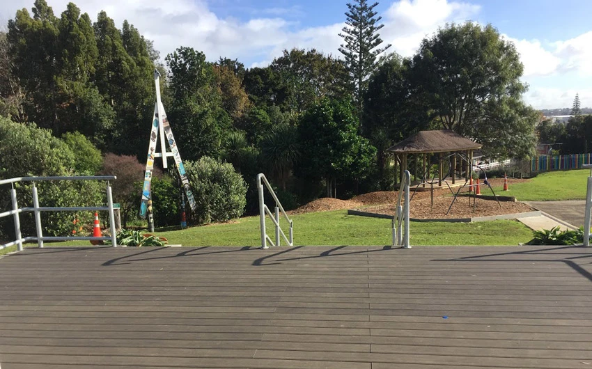 View from the back deck of Bailey Rd school library