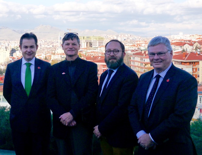 Jonathan Curr, New Zealand Ambassador, with Dylan Owen, Corin Haines and Peter Murray at the New Zealand Embassy in Ankara