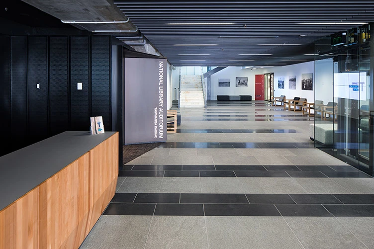 Large foyer with impressive tiled floor. 