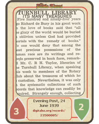 The 'Turnbull Library'card from The Battle Times.