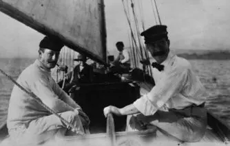 Mr Kebbell and Alexander Turnbull, on board Turnbull's yacht Rona.