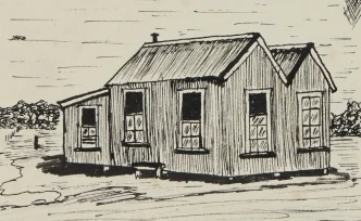 An illustration of what Te Kairakau School looked like in 1912.